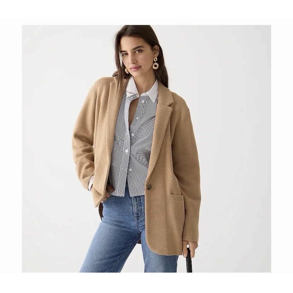 NWT J Crew Womens M Camel Schoolboy Sweater Blazer Marino Wool Preppy Career